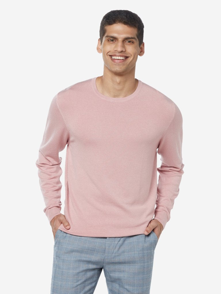WES Formals Pink Slim Fit Pullover