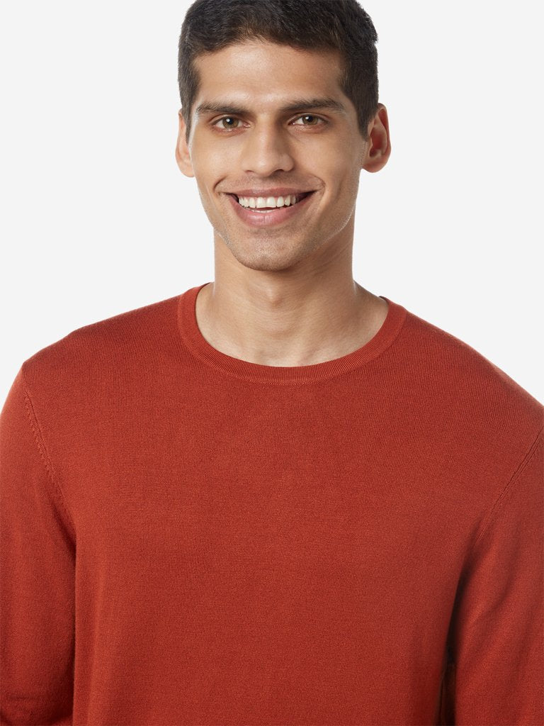 WES Formals Rust Slim Fit Pullover