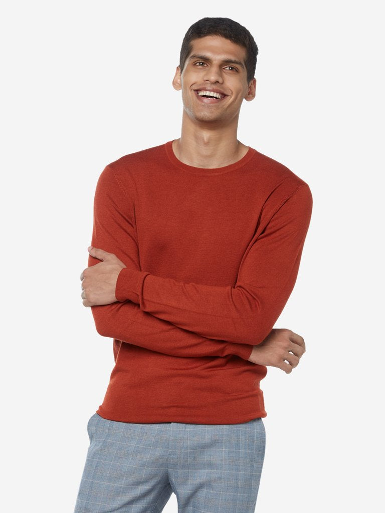 WES Formals Rust Slim Fit Pullover