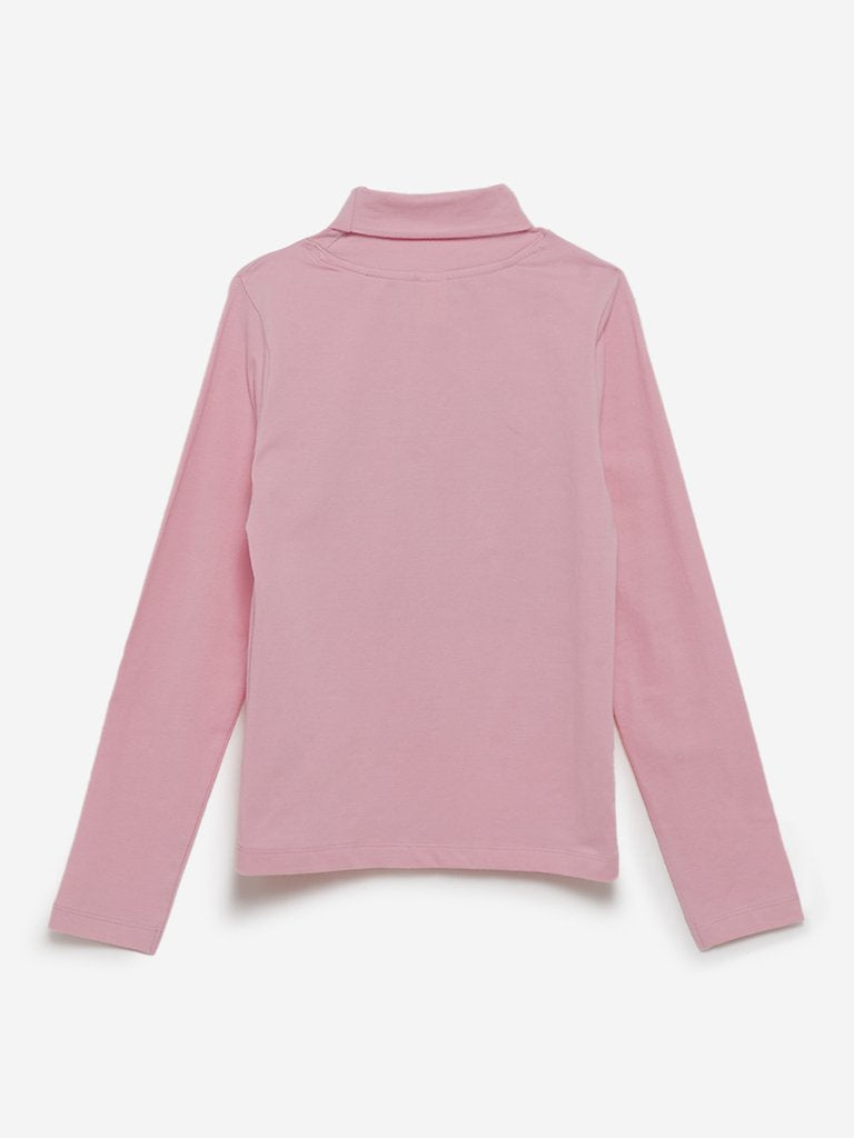 Y&F Kids Light-Pink Sequinned Turtleneck Top