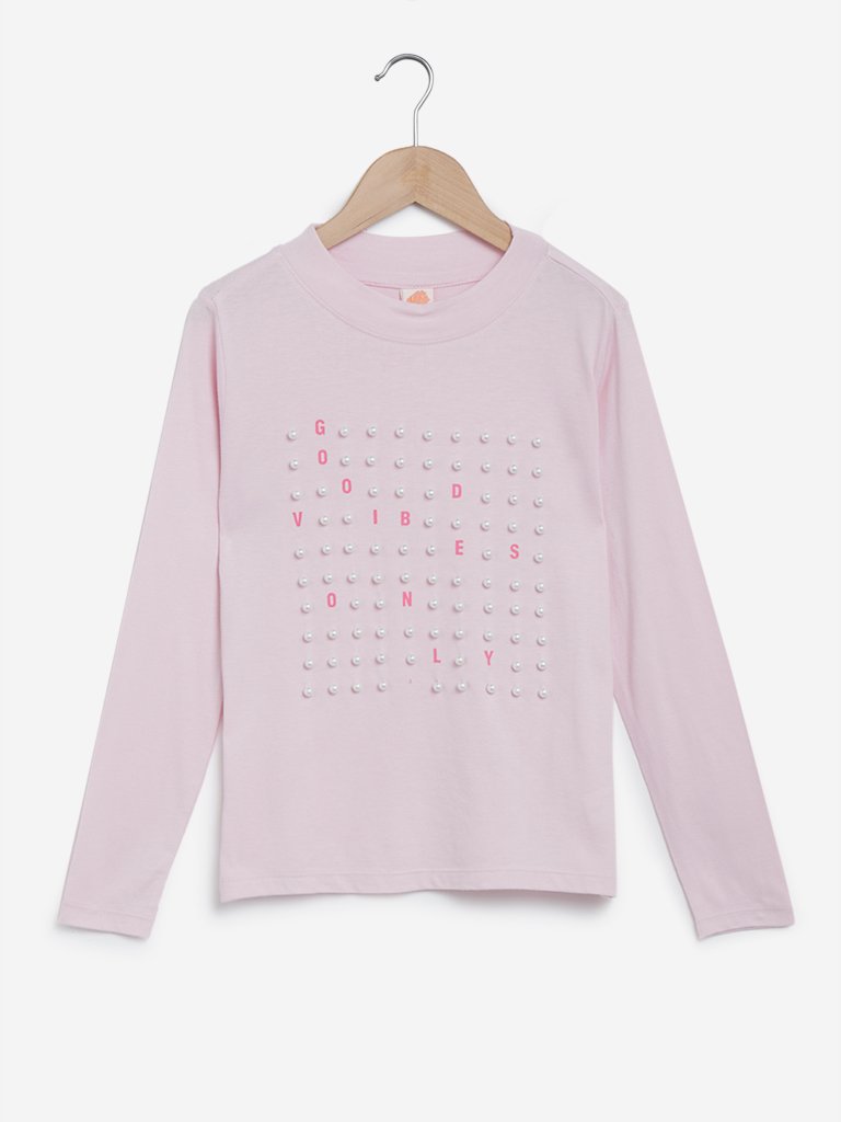 Y&F Kids Light Pink Pearl Detailed T- Shirt
