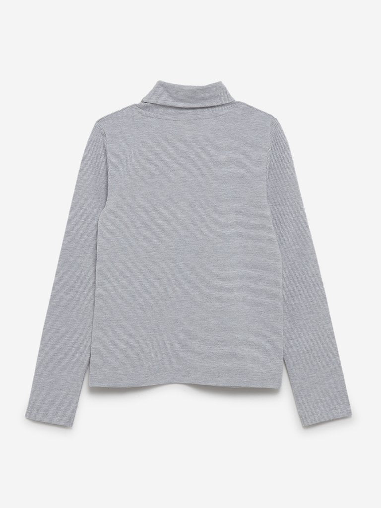 Y&F Kids Grey Faux-Pearl Detailed Turtleneck Top