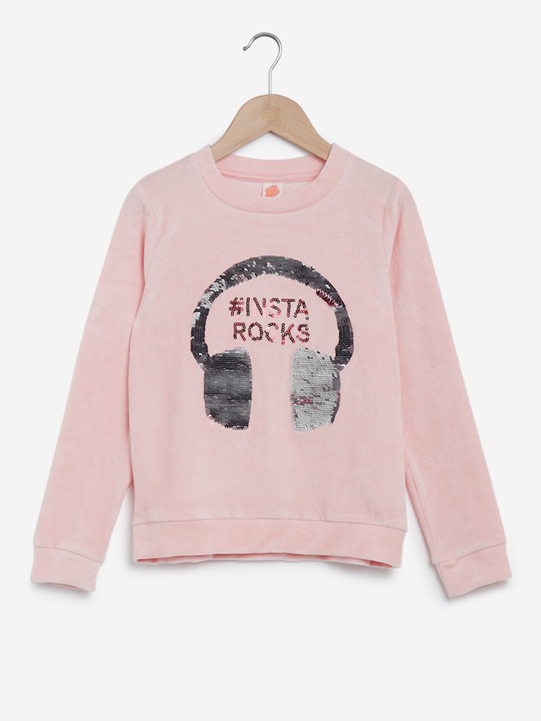 Y&F Kids Peach Reversible Sequinned Sweatshirt