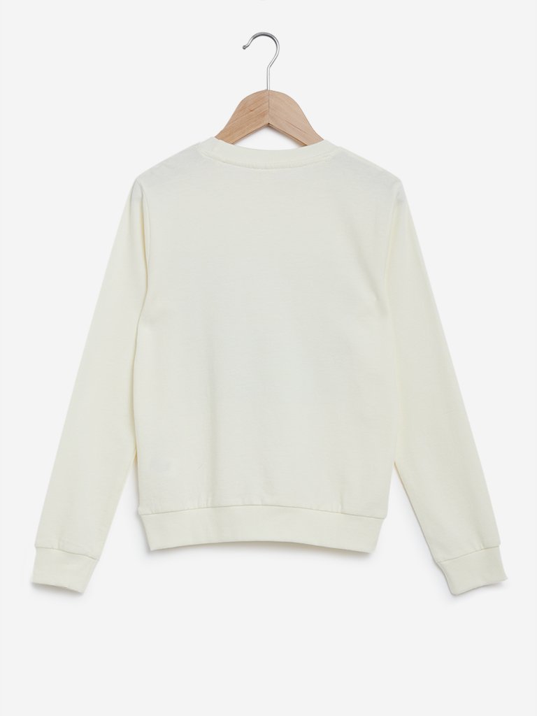 Y&F Kids Off White Printed Sweatshirt