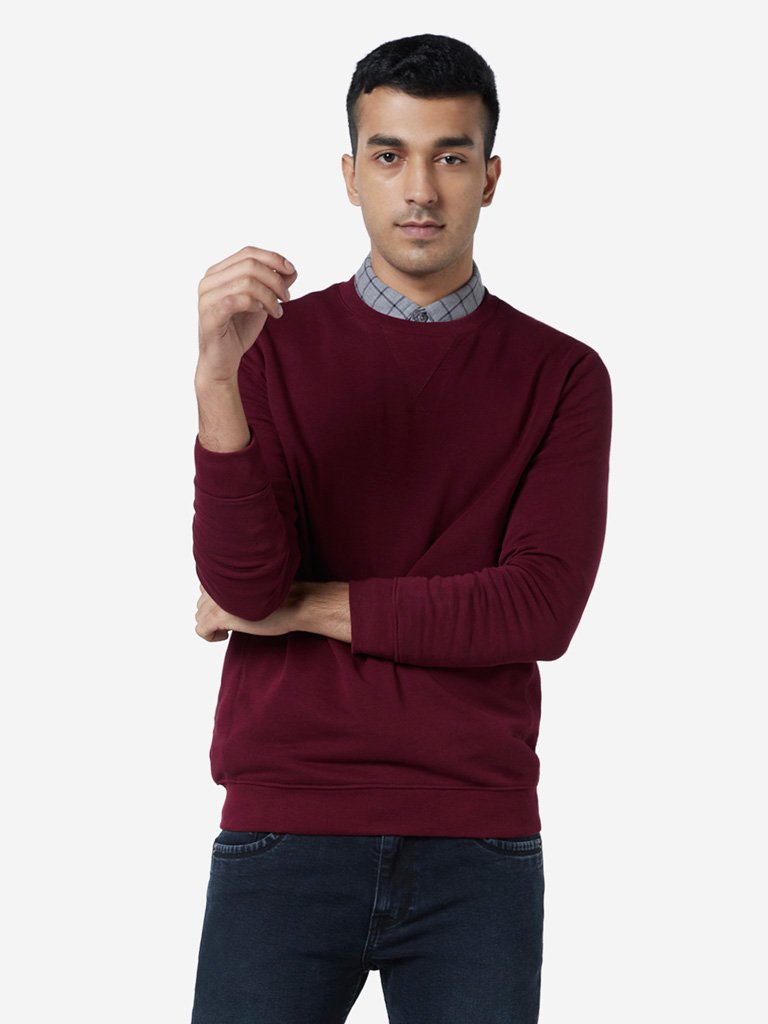 WES Casuals Burgundy Relaxed Fit Sweatshirt