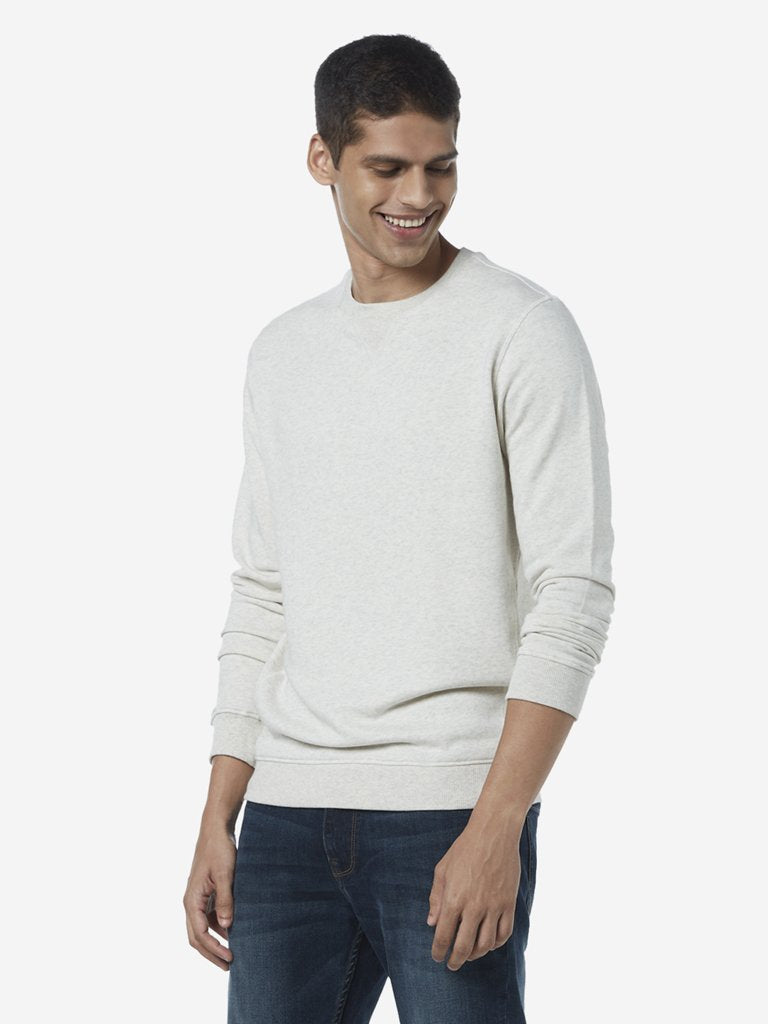 WES Casuals Ecru Relaxed Fit Full-Sleeve T-Shirt