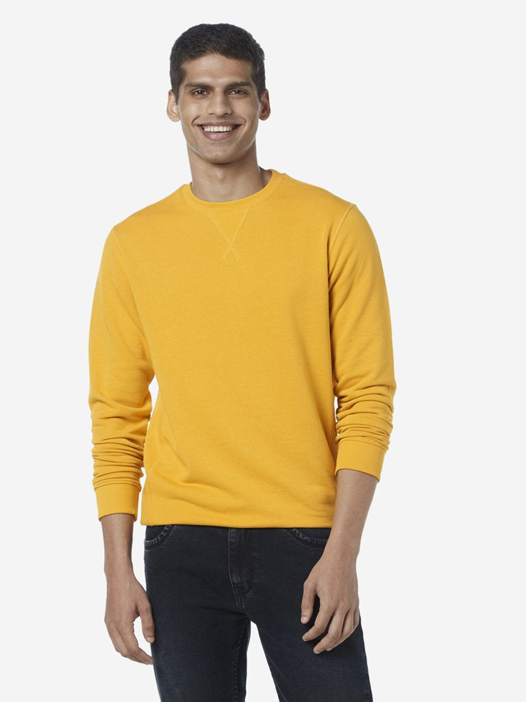 WES Casuals Mustard Crewneck Relaxed Fit T-Shirt