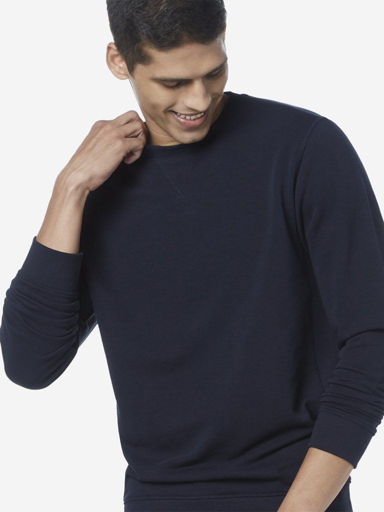 WES Casuals Navy Relaxed Fit Full-Sleeve T-Shirt