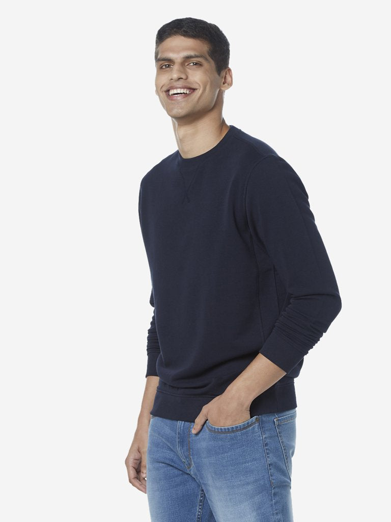 WES Casuals Navy Relaxed Fit Full-Sleeve T-Shirt