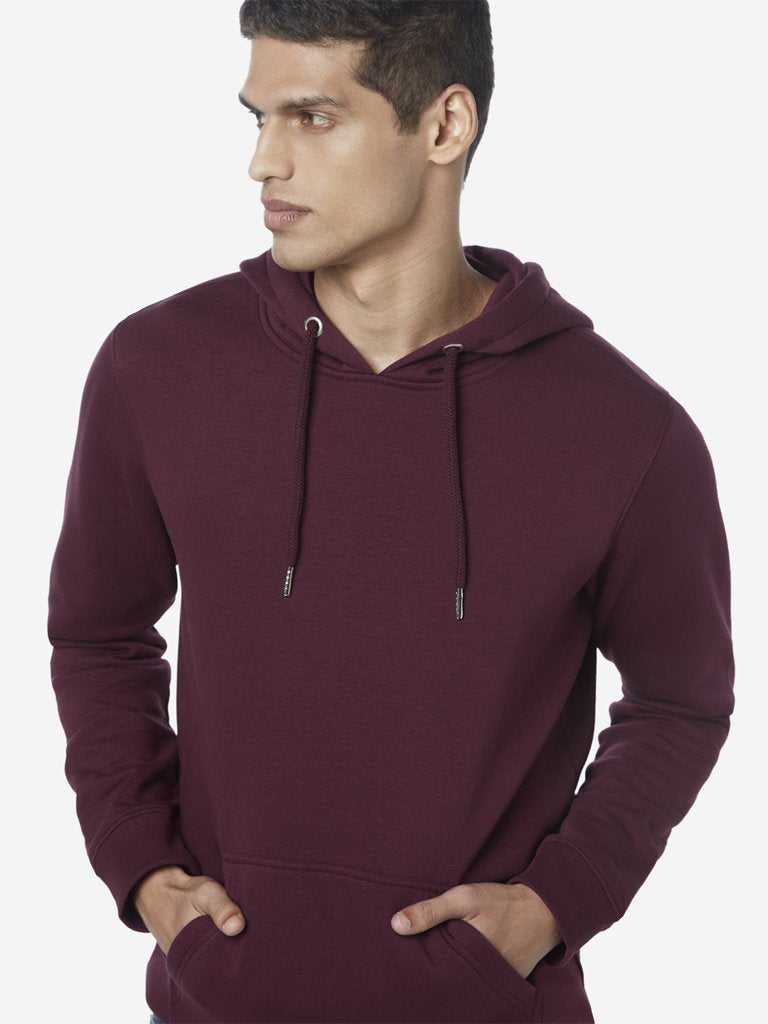 WES Casuals Wine Relaxed Fit Hooded Sweatshirt