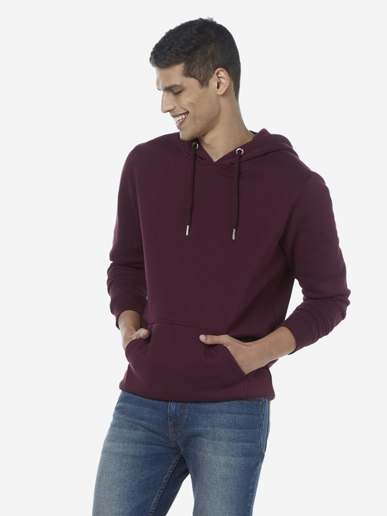 WES Casuals Wine Relaxed Fit Hooded Sweatshirt