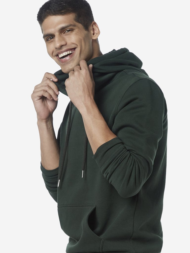 WES Casuals Green Relaxed Fit Hooded Sweatshirt