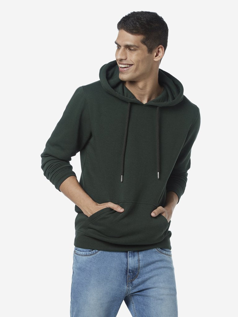 WES Casuals Green Relaxed Fit Hooded Sweatshirt