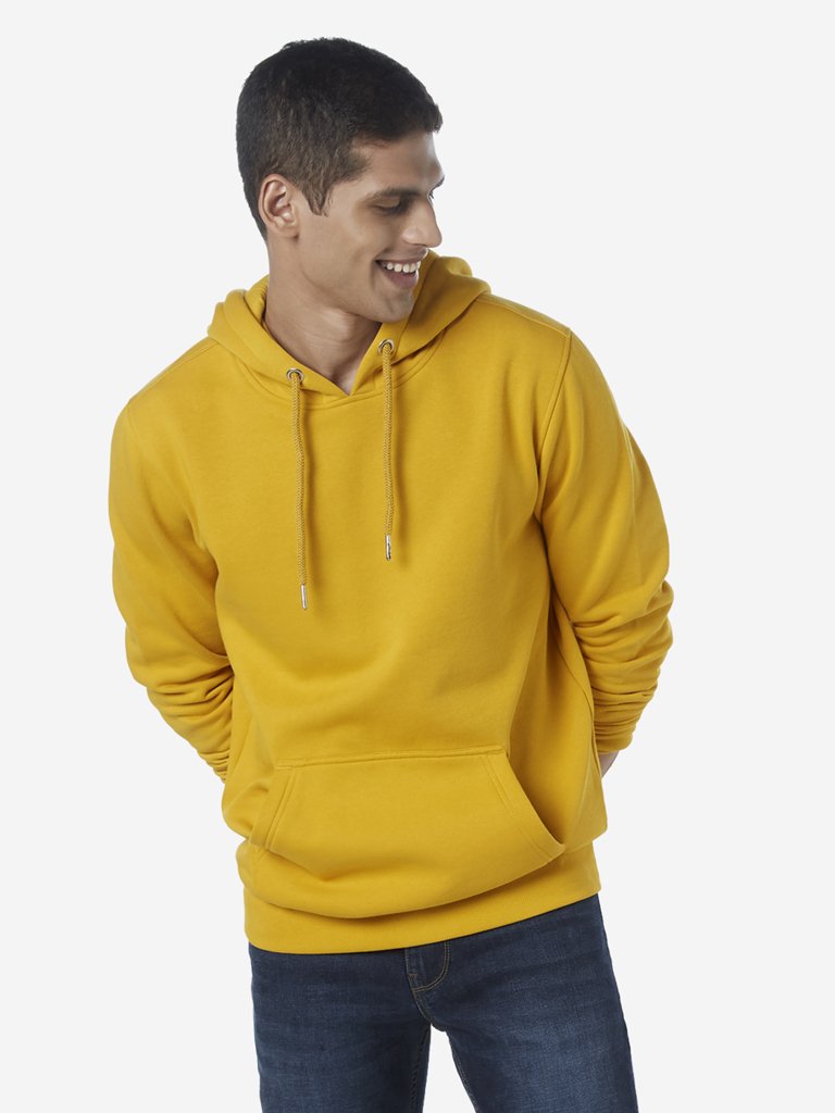 WES Casuals Mustard Relaxed Fit Hood Sweatshirt