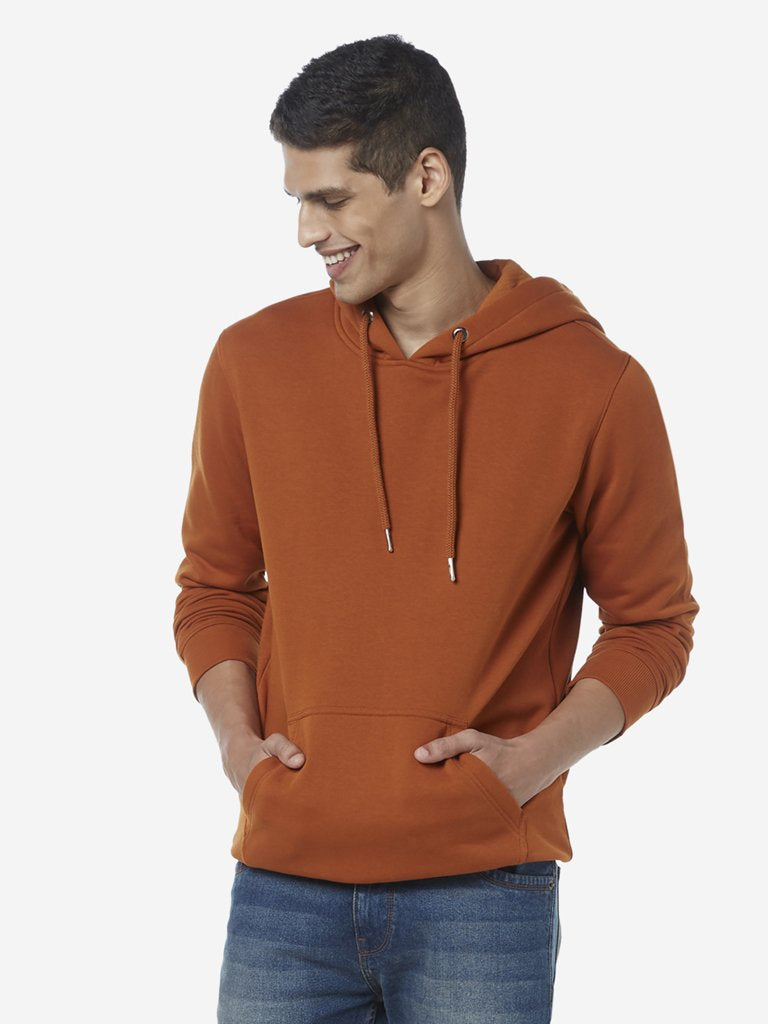 WES Casuals Rust Relaxed Fit Hood Sweatshirt