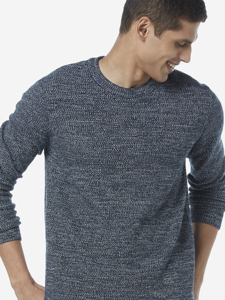 WES Casuals Navy Melange Slim Fit Sweater