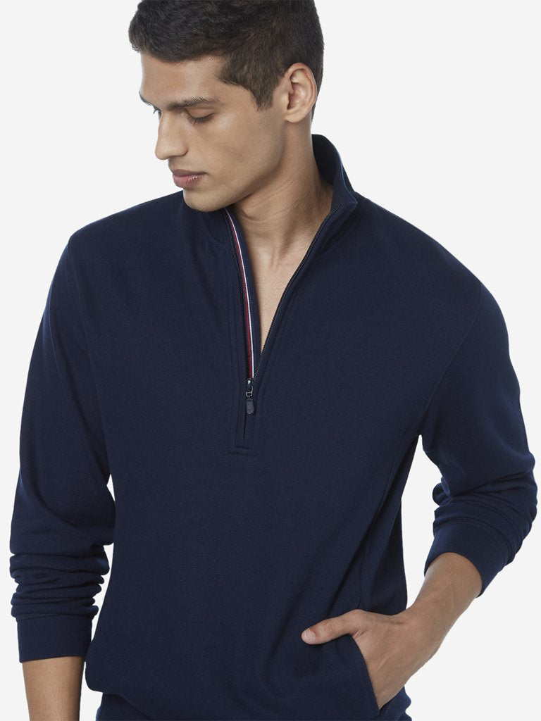 WES Casuals Navy Slim Fit High-Collar T-Shirt