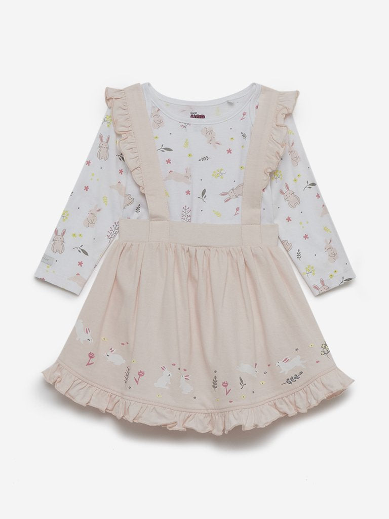Baby HOP Beige Printed T-Shirt And Skirt Set