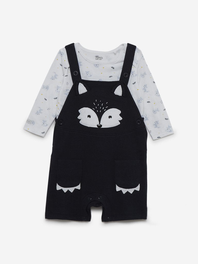 Baby HOP Navy Printed T-Shirt And Dungarees Set