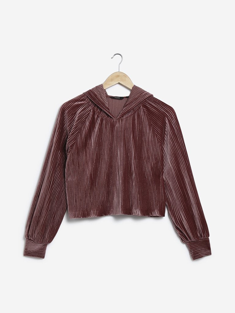 Nuon Rust Self-Textured Crop-Top with Hood