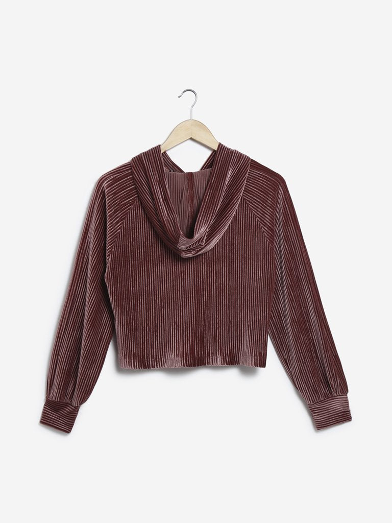 Nuon Rust Self-Textured Crop-Top with Hood