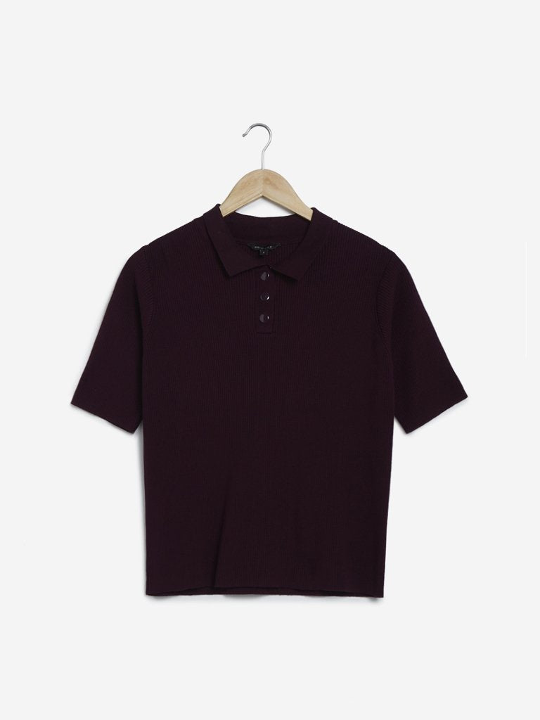 Wardrobe Wine Ribbed Lilian Top