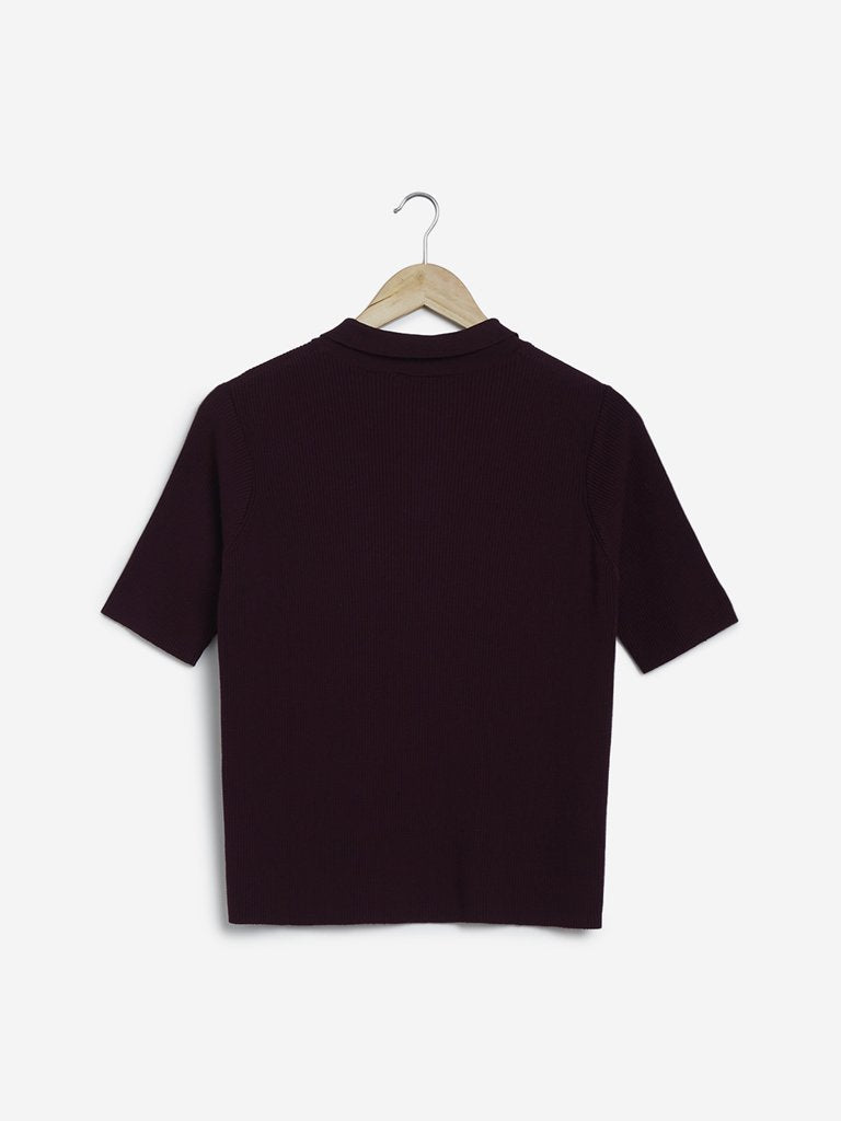 Wardrobe Wine Ribbed Lilian Top