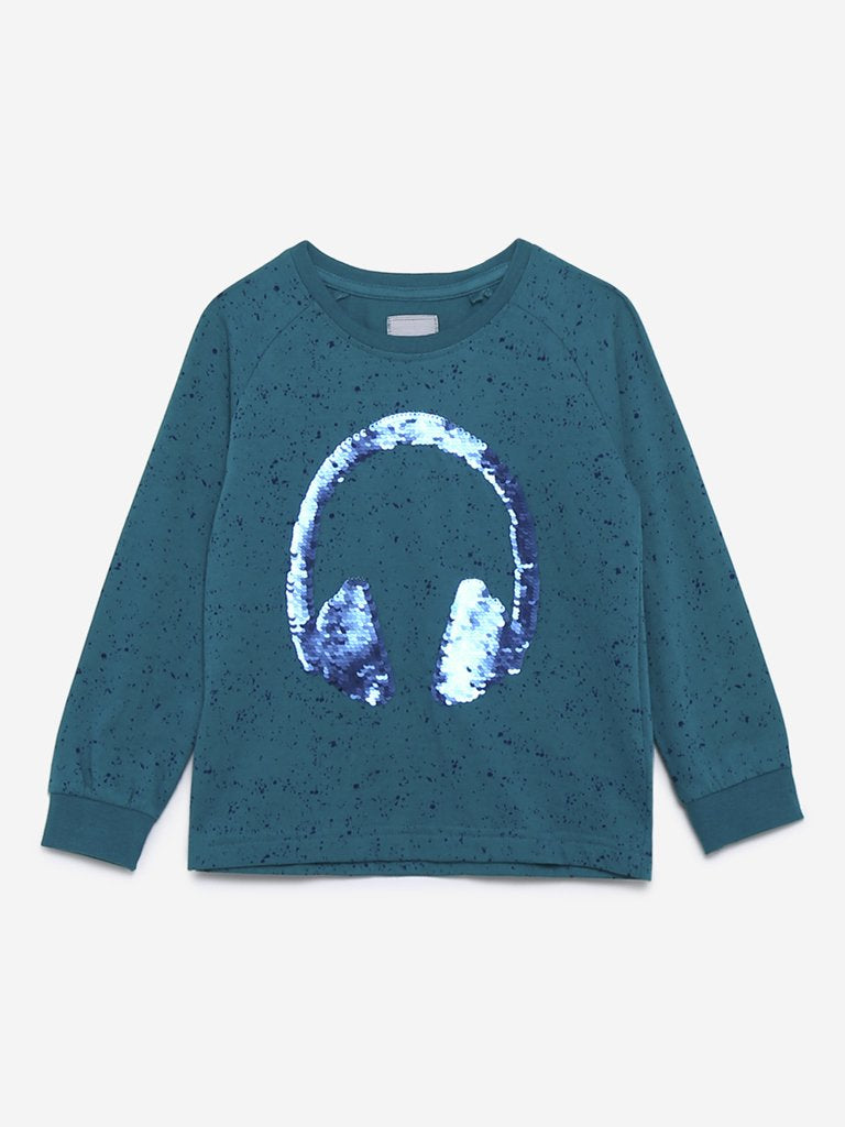 HOP Kids Teal Reversible Sequinned T-Shirt