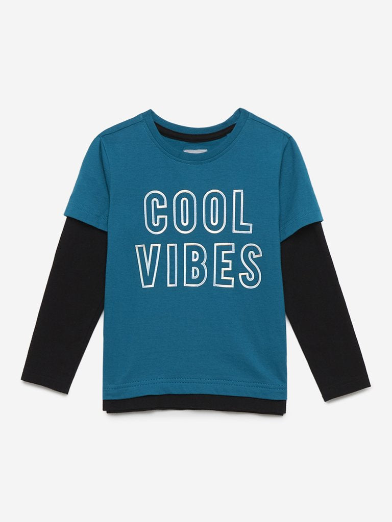 HOP Kids Teal Typographic Print T-Shirt