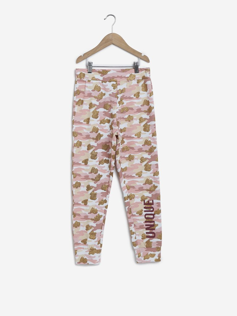 Y&F Kids Pink Camouflage Print Joggers