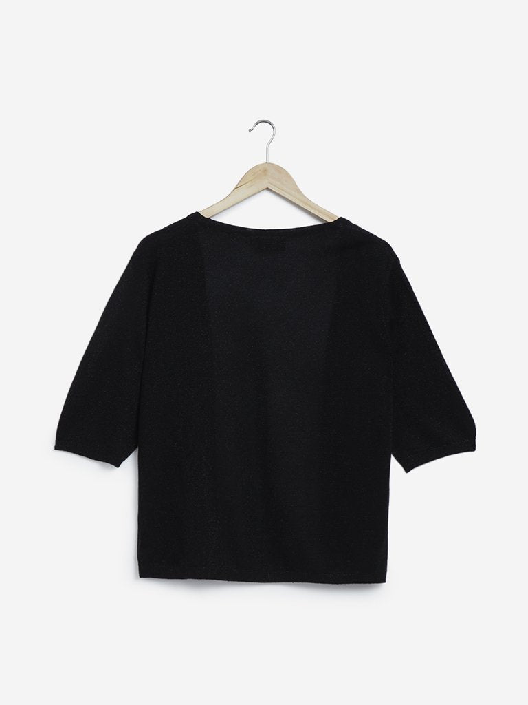 Gia Curves Black Shimmer Detailed Knit Top