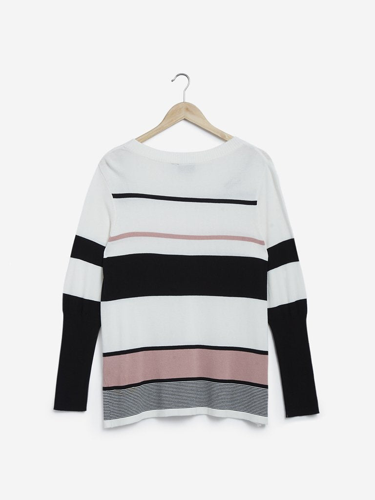 Gia Curves White Stripe Patterned Top