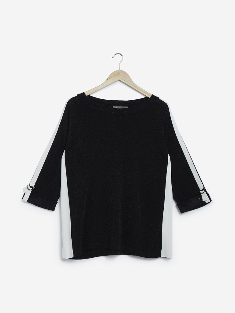 Gia Curves Black Tape Detailed Top