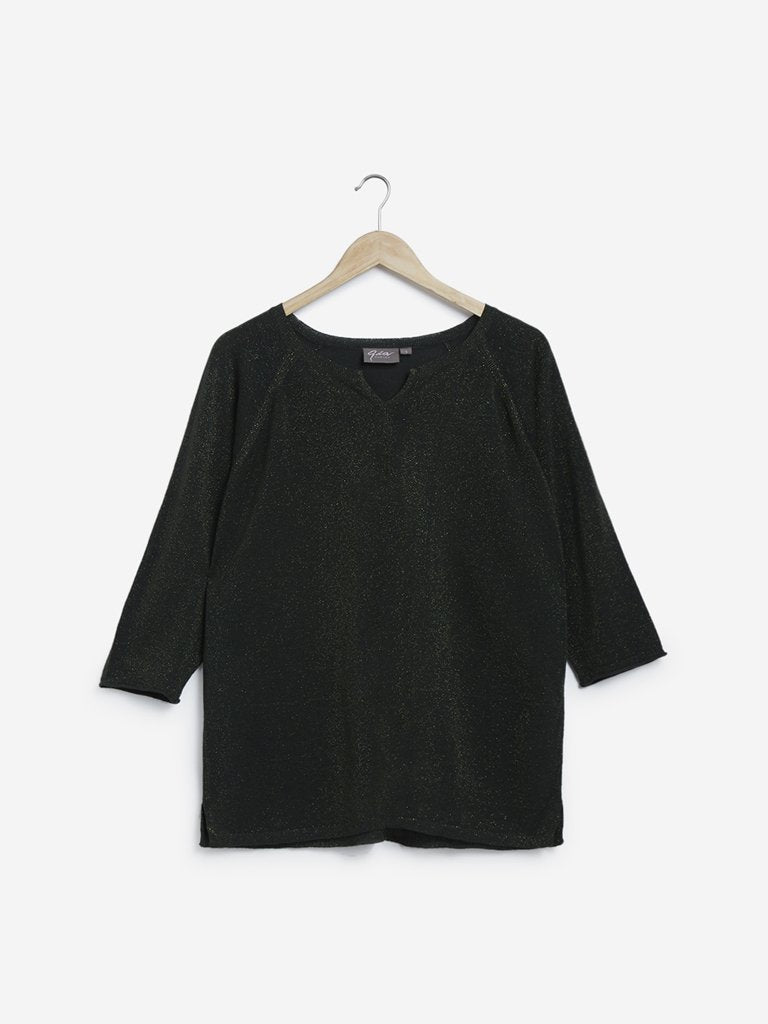 Gia Curves Dark Green Shimmer Detailed Top