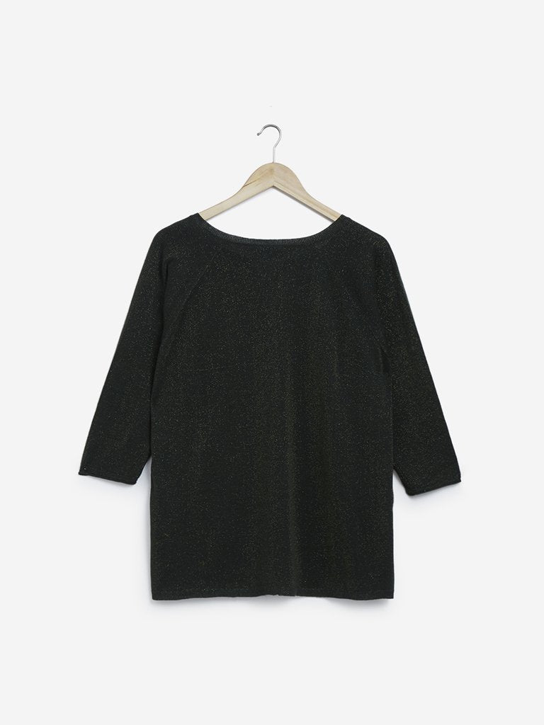 Gia Curves Dark Green Shimmer Detailed Top