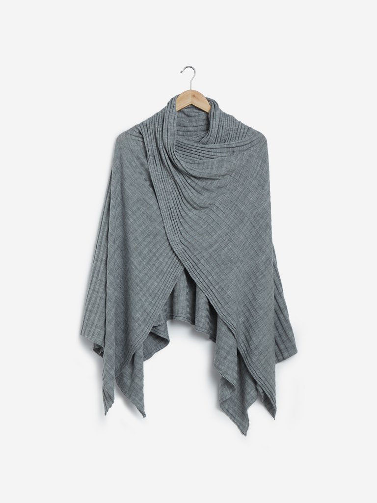 LOV Grey Carissa Striped Poncho