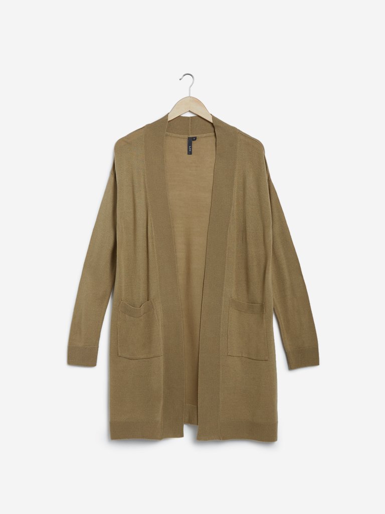 LOV Light Brown Wallis Knitted Long Shrug