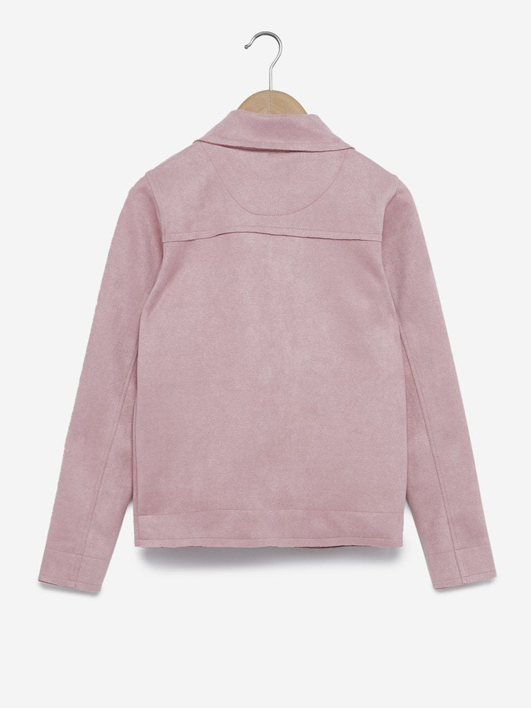 Y&F Kids Dusty Pink Faux-Suede Biker Jacket