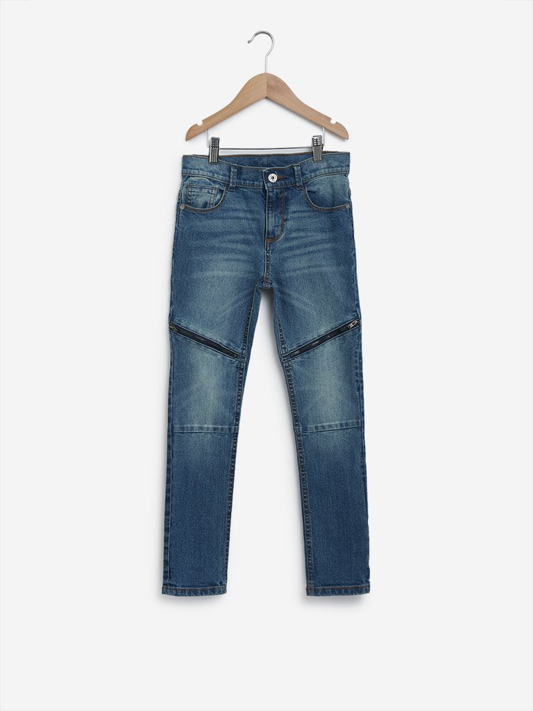 Y&F Kids Blue Zip-Detail Jeans