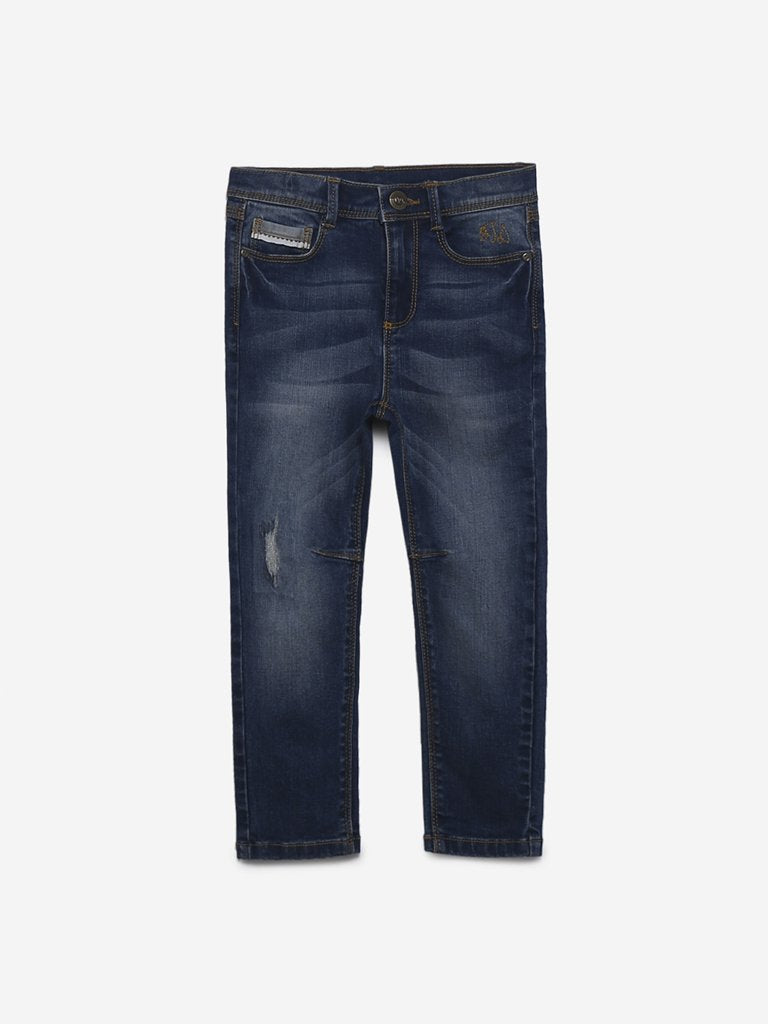 HOP Kids Dark Blue Whisker Design Jeans