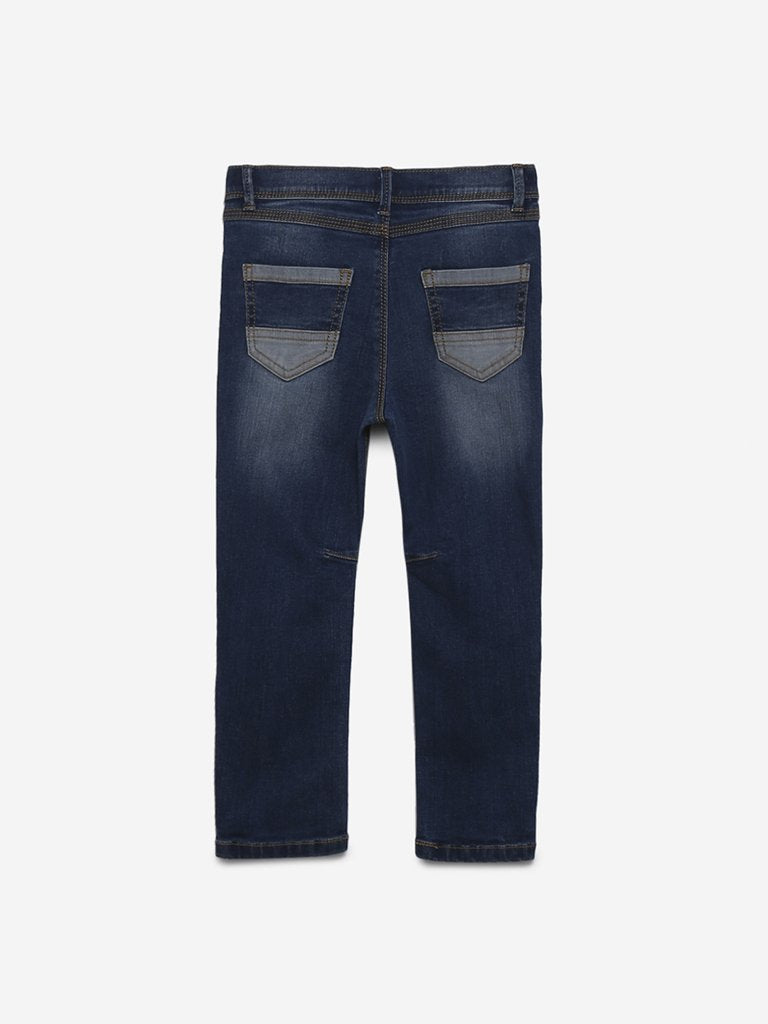 HOP Kids Dark Blue Whisker Design Jeans