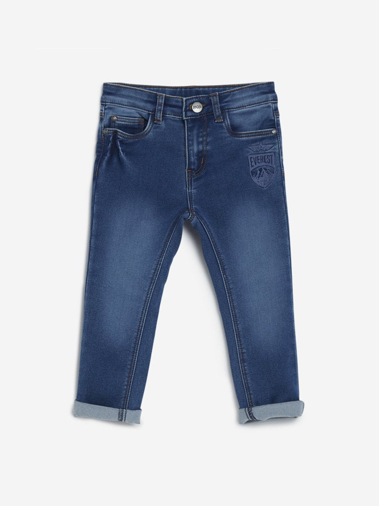 HOP Kids Blue Embroidered Design Jeans