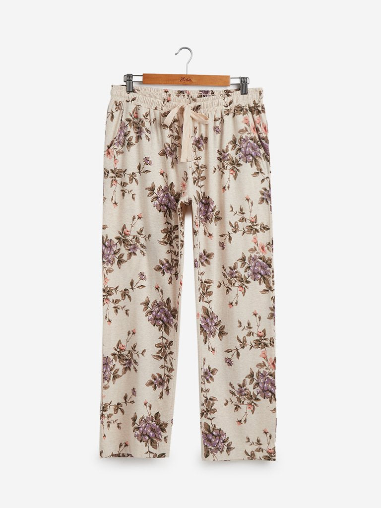 Wunderlove Off-White Floral Print Pyjamas