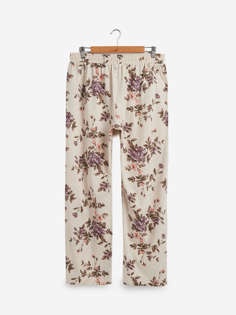 Wunderlove Off-White Floral Print Pyjamas