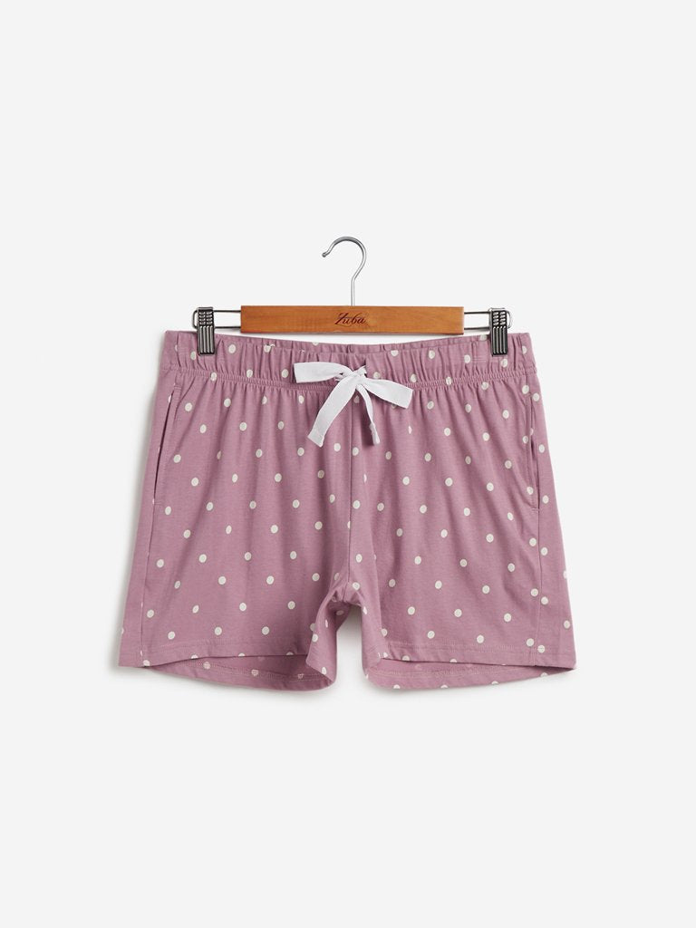 Wunderlove Lilac Polkadot Print Shorts