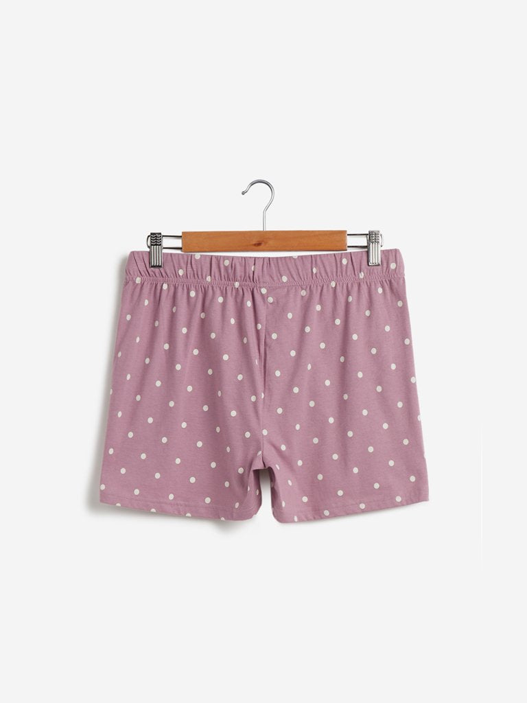 Wunderlove Lilac Polkadot Print Shorts
