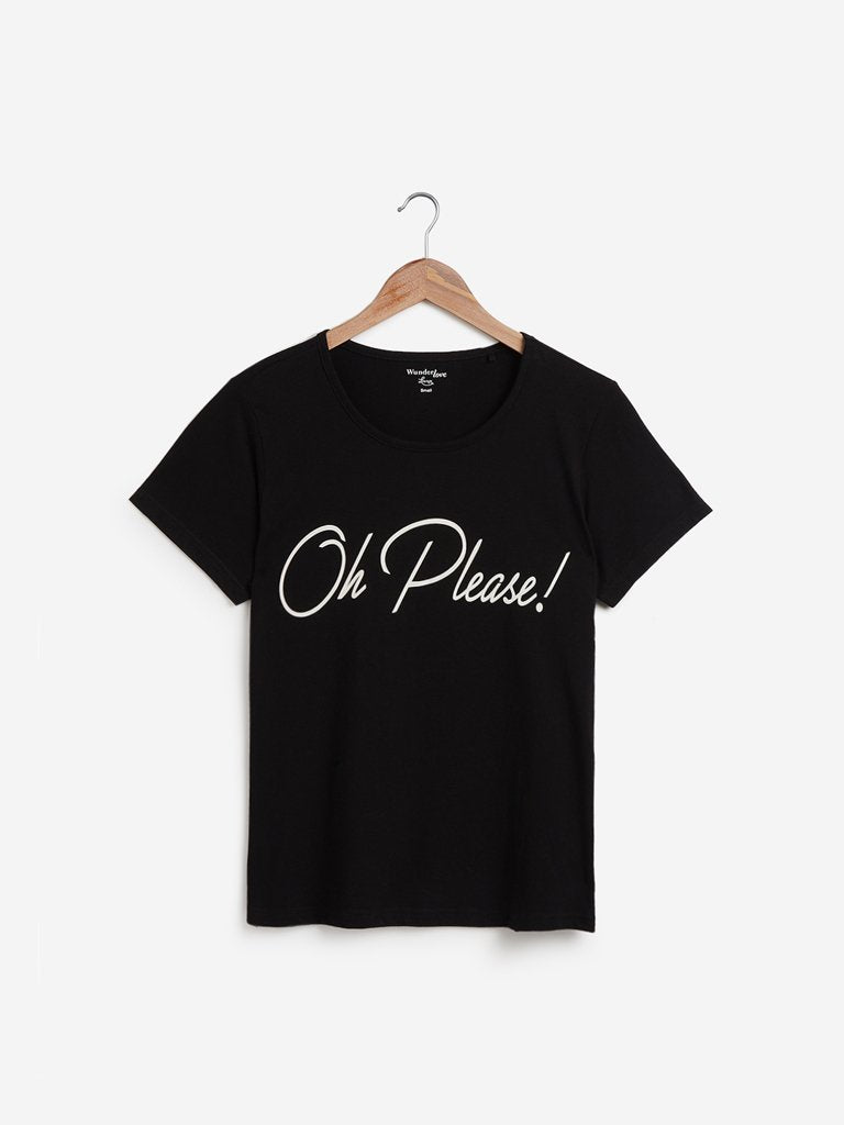 Wunderlove Black Text Printed T-Shirt