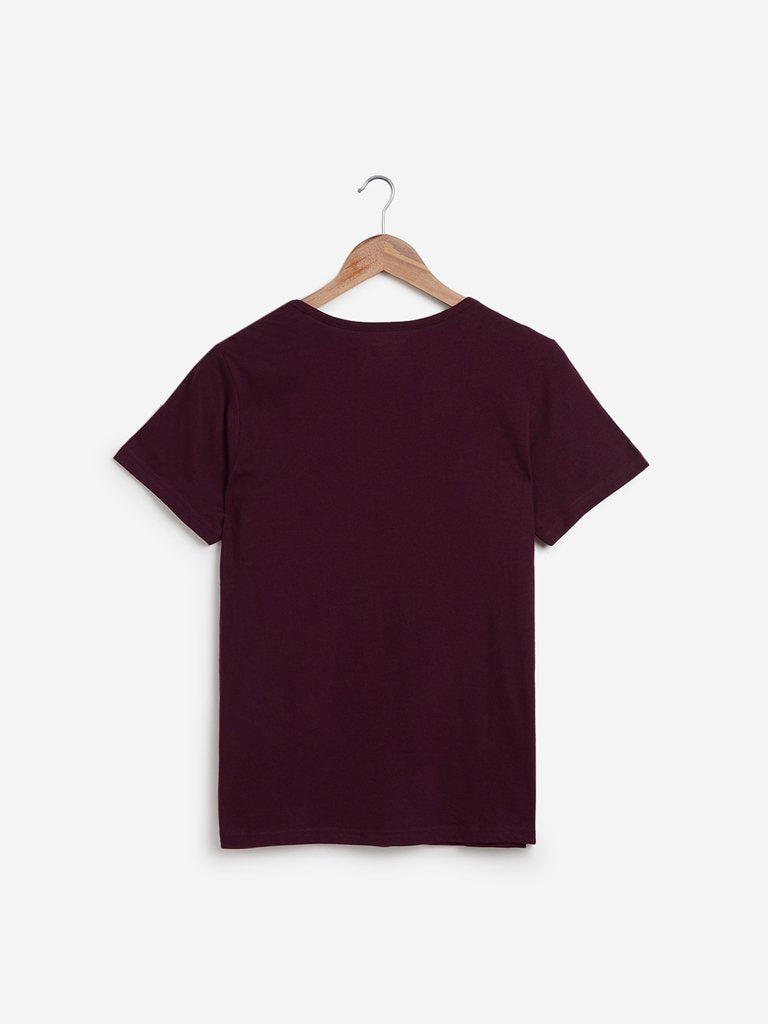 Wunderlove Burgundy Text Printed T-Shirt
