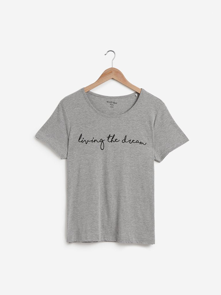 Wunderlove Grey Typographic Print T-Shirt