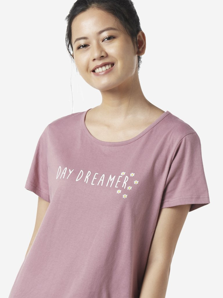 Wunderlove Mauve Text Patterned T-Shirt